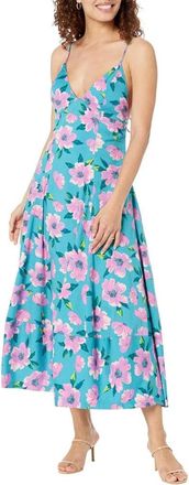 Free People Finer Things Midi Dress Womens Teal Combo Floral A-Line GBO804