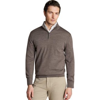 CHARLES TYRWHITT Pure Merino Zip Neck Sweater in Mocha at Nordstrom, Size Xx-Large