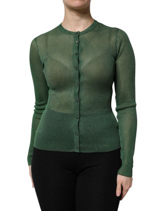 Dolce & Gabbana Green Polyester Long Sleeves Cardigan Womens Sweater