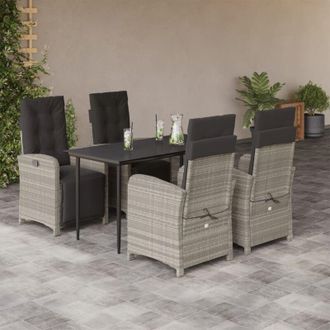 vidaXL Set Comedor De Jard&iacute;n 5 Pzas Cojines Rat&aacute;n Sint&eacute;tico Gris Claro Vidaxl