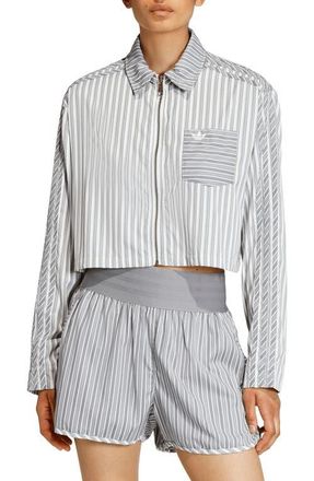 adidas Originals Stripe Crop Zip-Up Shirt in Grey Three/Utility Black at Nordstrom, Size Xx-Small