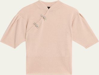 Simone Rocha Mandarin Collar Cashmere Short-Sleeve Sweater