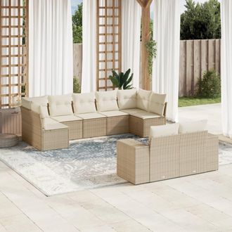 vidaXL Set De Sof&aacute;s De Jard&iacute;n 9 Pzas Con Cojines Rat&aacute;n Sint&eacute;tico Beige Vidaxl