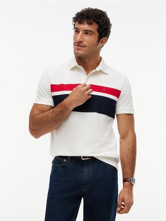 Tommy Hilfiger Mens Regular Fit Block Stripe Polo - Ivory Silk - XXXL