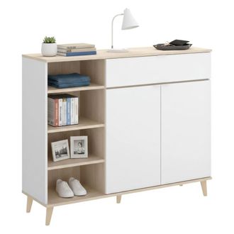 Dmora Aparador Dmezzon, Despensa De Sal&oacute;n, Aparador De Sal&oacute;n Moderno Con 2 Puertas, 120x40h102 Cm, Blanco Y Roble - Dmora