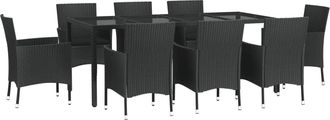 vidaXL Set De Comedor De Jard&iacute;n 9 Pzas Y Cojines Rat&aacute;n Sint&eacute;tico Negro Vidaxl