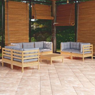 vidaXL 8 Pcs Conj. Garden Lounge Con Pino De Almohada Gris - 299012