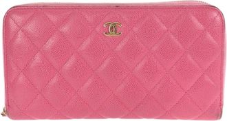 Chanel Pink Grained Calfskin Long Wallet (Bi-Fold) (Pre-Owned)