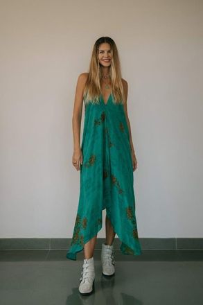 Sun Child Classic Silk Dress Moment in Turquoise Floral at Nordstrom