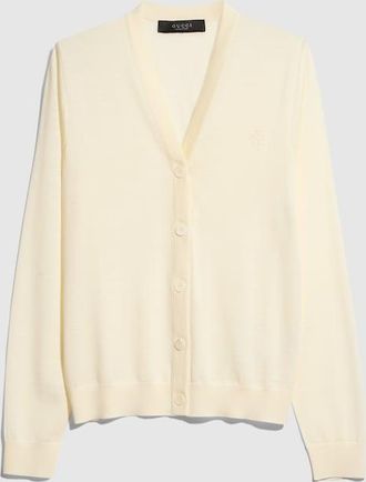 Gucci Fine Wool Cardigan With Embroidery, White, Ready-to-wear