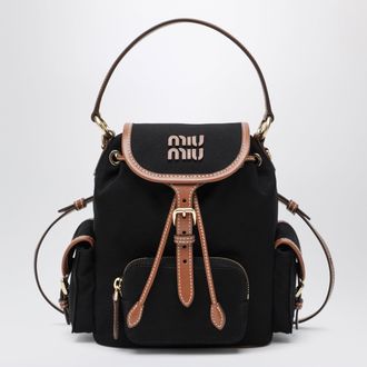 Miu Miu Backpack in hemp and leather in Black/Brandy