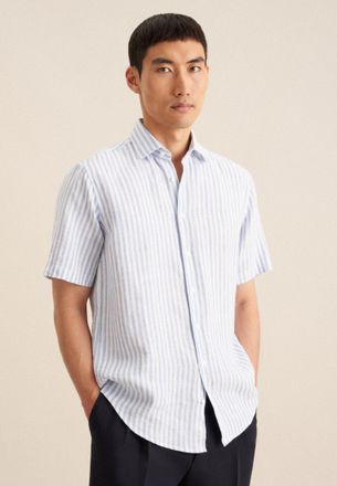 Seidensticker Businesshemd SEIDENSTICKER Regular, Herren, Gr. XL (43), normale &Auml;rmell&auml;ngen, blau, 100% Leinen, gestreift, regular fit, gerader Abschluss, Hemden Bus