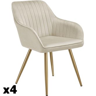 TecTake 4 sillas de comedor, aterciopeladas, 58 x 62 x 82 cm, crema/oro