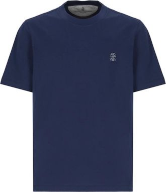 Brunello Cucinelli T-shirt met ronde hals - Heren - T-shirts - Blauw - M - Katoen - Tops