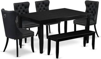 East West Furniture 6 Piece Dining Table Set Contains a Rectangle Solid Wood Table