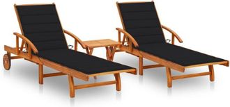 vidaXL Vidaxl - Tumbonas Con Mesa Y Cojines 2 Uds Madera Maciza De Acacia