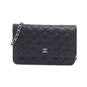 Chanel Black Grained Calfskin Chain/Shoulder Wallet (Pre-Owned)
