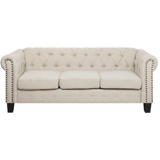 Beliani Beliani - Divano 3 posti in tessuto beige gambe dritte Chesterfield
