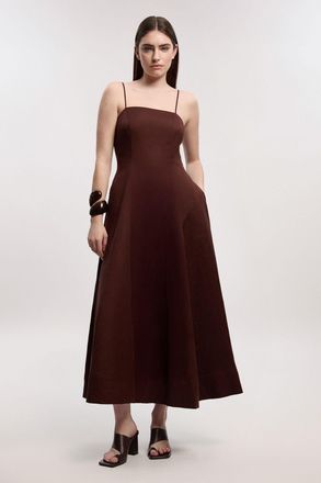 Karen Millen Womens Petite Linen Woven Maxi Prom Dress - Chocolate viscose - Size 14 UK
