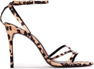Black Suede Studio Miley 100 Satin Sandal in Cheetah Satin at Nordstrom, Size 41 Eu