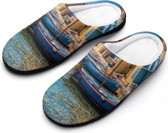 Generic Colorful Coastal Lighthouse Mens Slippers Comfortable And Non-slip Cotton Slipper Shoe for House