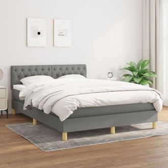 vidaXL Cama Box Spring Con Colch&oacute;n Tela Gris Oscuro 140x190 Cm Vidaxl