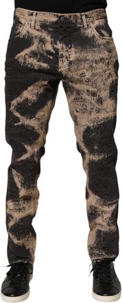 Dolce & Gabbana Beige Black Corduroy Tie-Dye Cotton Blend Mens Pants