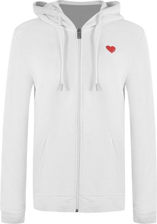 Moschino Womens Love Small Red Heart Logo Zip White Hoodie Cotton - Size X-Large