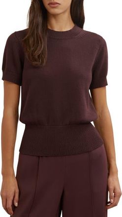 Reiss Anita Short Sleeve Cotton & Wool Sweater in Burgundy at Nordstrom, Size Medium