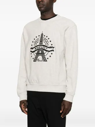 Kenzo Eiffel Tower-Embroidered Cotton Sweatshirt - Grey