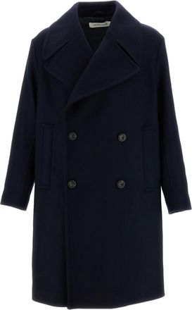 Sunflower Blue Double-Breasted Wide Peak Lapels Wool Trench Coat