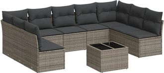 vidaXL Vidaxl - Set De Sof&aacute;s De Jard&iacute;n 10 Pzas Con Cojines Rat&aacute;n Sint&eacute;tico Gris