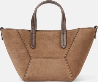 Brunello Cucinelli Borsa BC Duo Mini in suede con monili