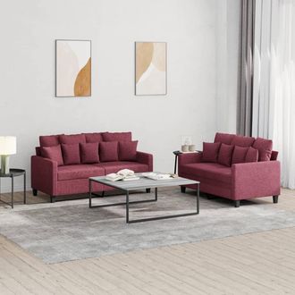 vidaXL Juego De Sof&aacute;s Con Cojines 2 Piezas Tela Rojo Tinto Vidaxl