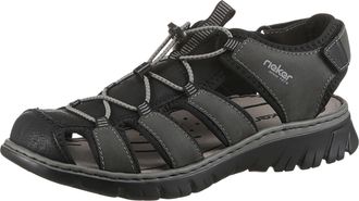 Rieker Sandale RIEKER, Herren, Gr. 40, schwarz, Nubuklederimitat, Textil, Schuhe Sandale, Sommerschuh, Klettschuh, Freizeitsandale, Gummizug, Schellverschlus
