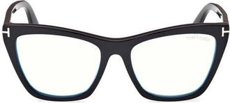 Tom Ford 54mm Cat Eye Blue Light Blocking Optical Glasses in Black Eco /T Logo at Nordstrom