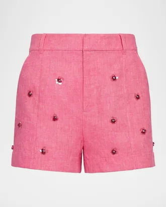 Cinq &agrave; Sept Wildflower Paillette Linen Shorts