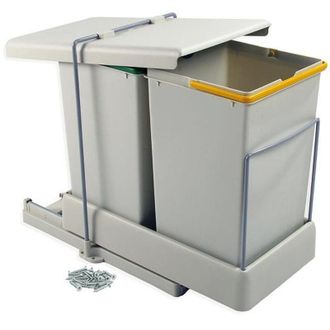 Emuca Papelera De Reciclaje, Fijaci&oacute;n Inferior, Extracci&oacute;n Autom&aacute;tica Y Tapa, 2 Contenedores De 14 Litros - Emuca
