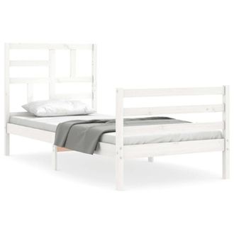 Berkfield Home Bed Frame with Headboard White Single Solid Wood