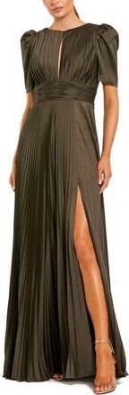Mac Duggal Pleated Charmeuse Puff Sleeve Evening Gown With Slit in Olive at Nordstrom, Size 14