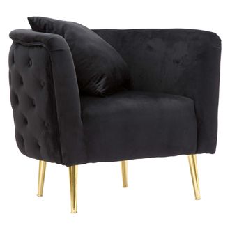 Dmora Sill&oacute;n Stives, Tapizado En Terciopelo, Brazos, Estructura De Metal, 76x74x71h Cm Negro