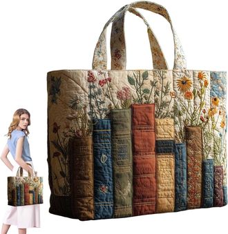 Generic Quilted Tote Bag, Embroidery Floral Animal Patchwork Bags, Boho Tote Bags for Women, Large Capacity Canvas Totes, Suitable for Office, Shopping, Appoi