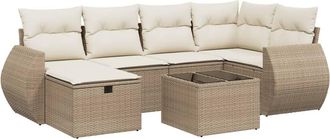 vidaXL Vidaxl - Set Sof&aacute;s De Jard&iacute;n 7 Piezas Y Cojines Rat&aacute;n Sint&eacute;tico Beige