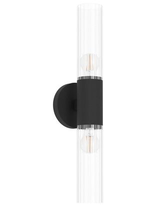 Eglo Eglo Varvara 2 Light Bath/Vanity Light With Black Finish & Groved Clear Glass Shade