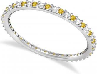 Allurez Petite Diamond & Yellow Sapphire Eternity Wedding Band 14k White Gold (0.25ct)