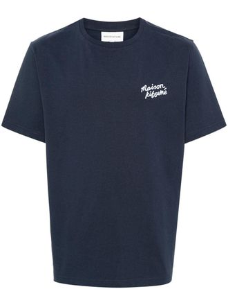 Maison Kitsun&eacute; embroidered-logo cotton T-shirt - men - Cotton - S - Blue