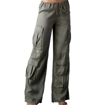 Blue Revival Wide Leg Cargo Army Pants In Green