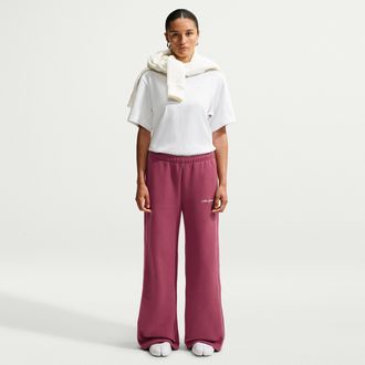 Nike Womens Studio Fleece Medium Weight Graphic Pack Mid-Rise Wide-Leg Pants in Red | IQ3170-654