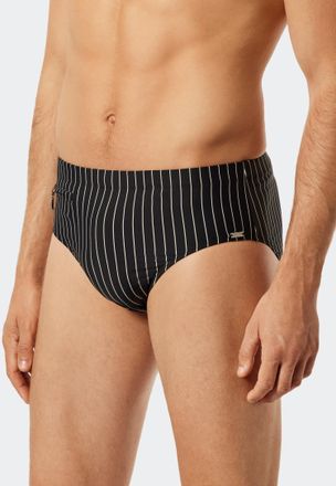 Schiesser Badeslip SCHIESSER Nautical Casual, Herren, Gr. 10, N-Gr, schwarz (000, schwarz), Baumwolle, Elasthan, unifarben mit Farbeinsatz, Badehosen Badeslip, 