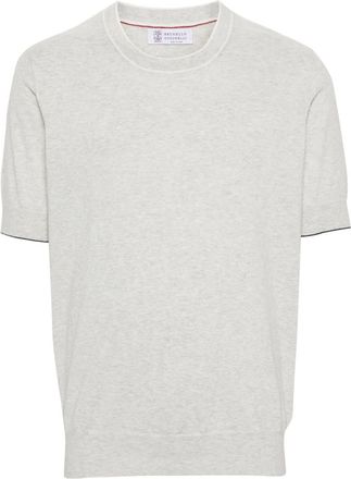 Brunello Cucinelli m&eacute;lange ribbed cotton T-shirt - men - Cotton - 54 - Grey